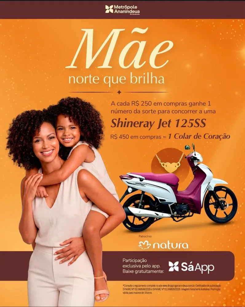 Dia das Mães no Shopping Metrópole Ananindeua terá presente exclusivo e sorteio de moto