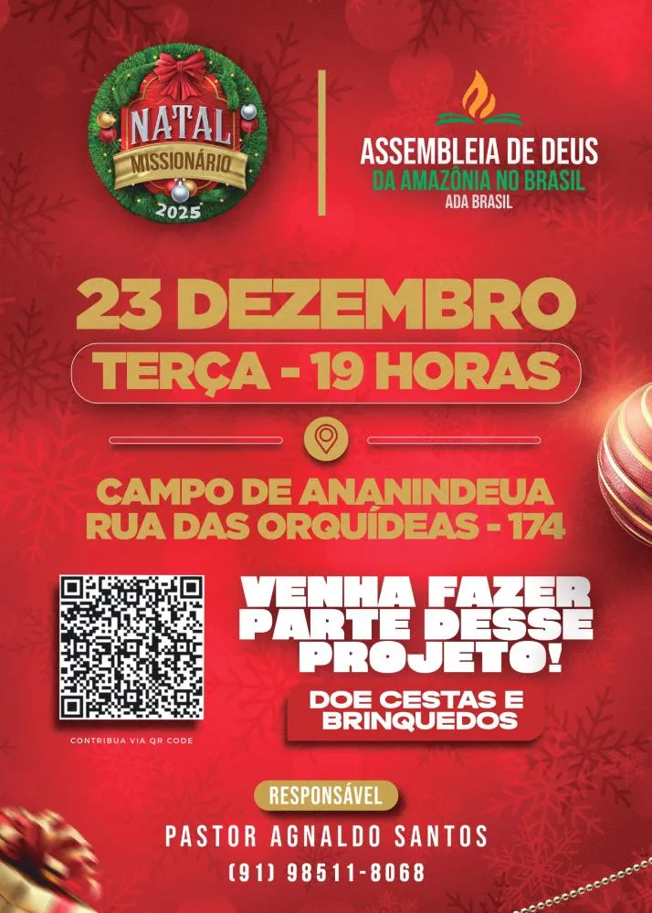 Assembleia de Deus da Amazônia promove Natal Solidário 2025 em Ananindeua
