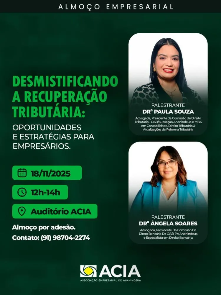 ACIA de Ananindeua promove almoço de negócios sobre recuperação tributária